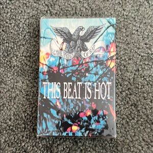 Vibrant Blue and Orange Car Audio Cassette with Dynamic Design